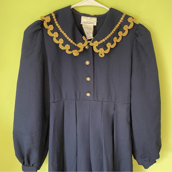 VINTAGE BONNIE JEAN NAVY BLUE AND GOLD TRIM SAILOR DRESS SIZE 10 - Picture 5 of 9